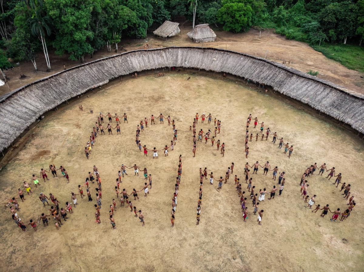 Yanomami and Ye'kwana leaders demonstrate against mining