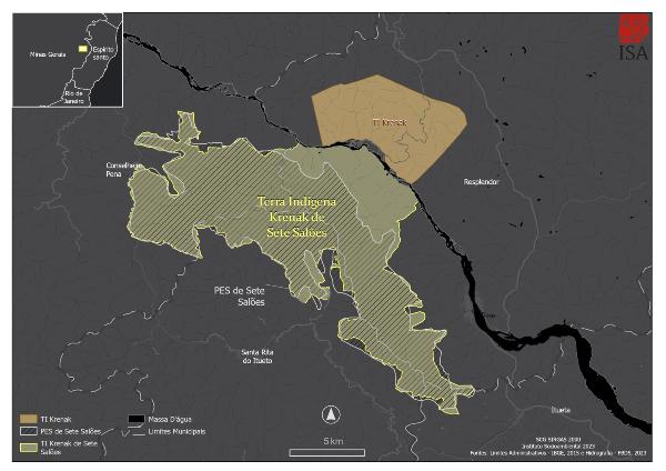 Mapa da Terra Indígena Krenak Sete Saloes