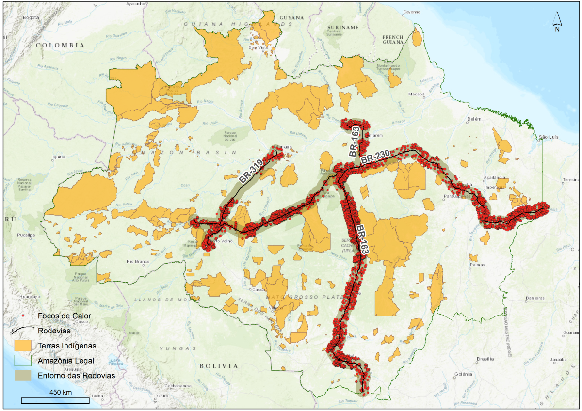 Focos de calor detectados no entorno das BRs 163, 230 e 319 | ISA