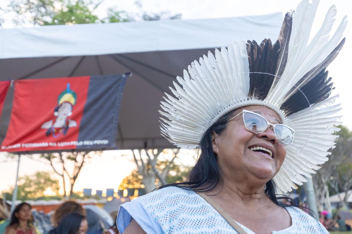 Comadre Guerreira, liderança do povo Potiguara, na III Marcha das Mulheres Indígenas