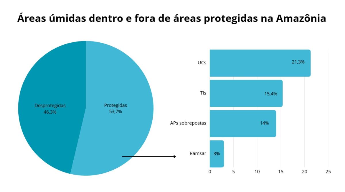 Gráfico de areas umidas dentro e fora de áreas protegidas