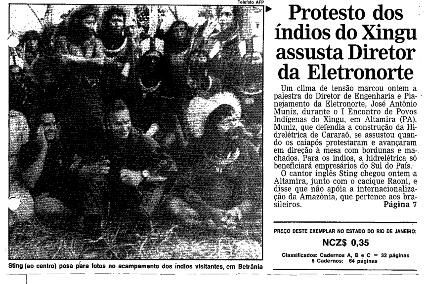 Jornal O Globo (Rio de Janeiro - RJ) do dia 22 de fevereiro de 1989. Capa e página 7