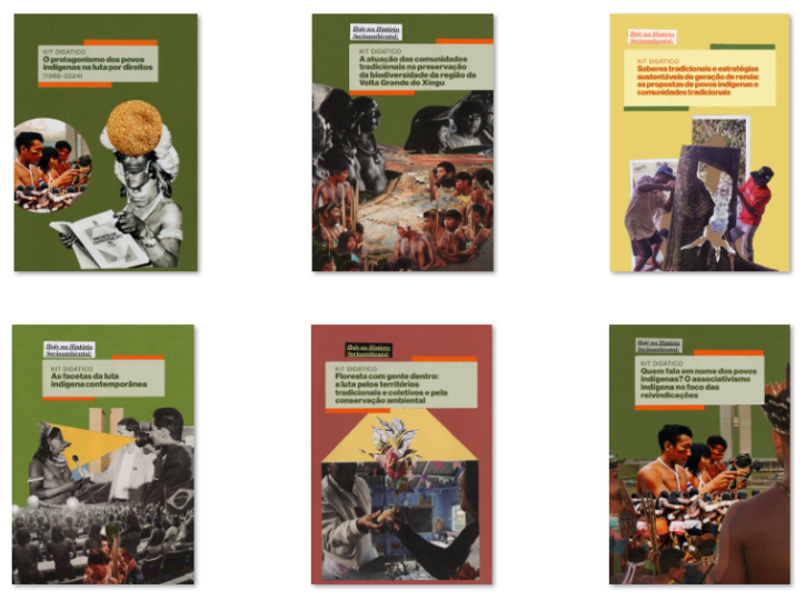 Fotocolagens que ilustram o kit didático Hoje na História Socioambiental