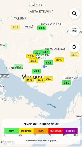 Aplicativo Selva com imagem do monitoramento da qualidade do ar em Manaus, nesta sexta-feira (23/10) | UEA
