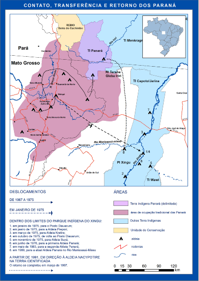 Mapa do contato, transferência e retorno dos Panará